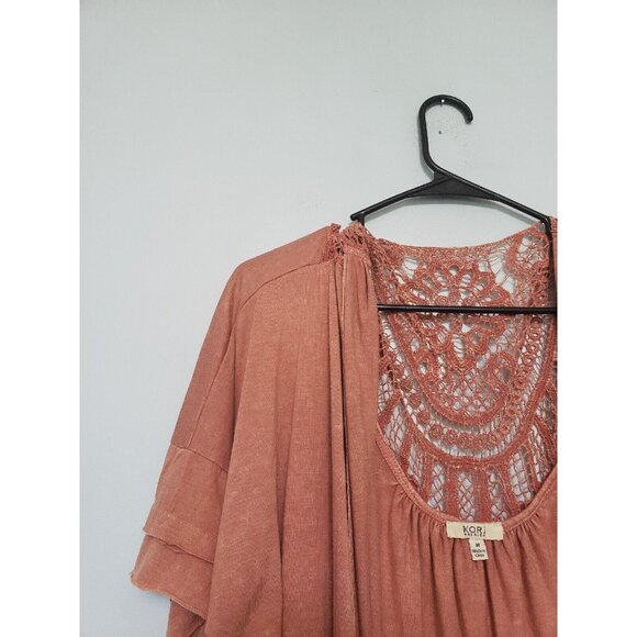 Kori America Womens Sz M Kimono Duster Orange Short Sleeve Open Front Lace Back - Picture 4 of 6
